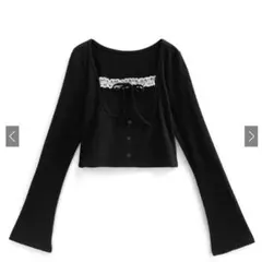 GRL レイヤード風スクエアネックレースリブトップス dk1370 ブラック