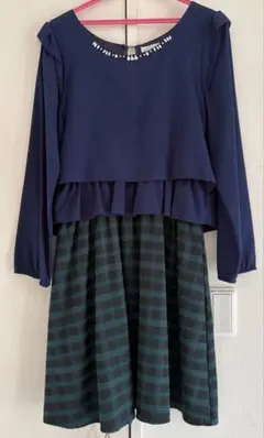 お値下げ中‼︎ネイビー・グリーンチェック ワンピース　Ｌサイズ