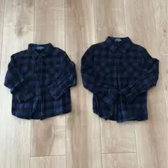 美品　100&120cm ブロックチェック　シャツ　ブルー　2着セット