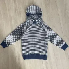 H&M 110-115cm 薄手フード付きニット青　男の子　ボーダー柄