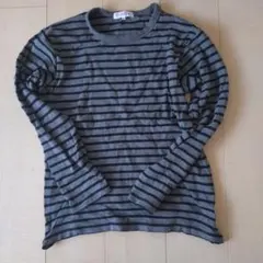 CLOSHI 長袖カットソー M グレー・ブラックストライプ