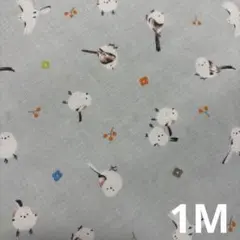 セール　シマエナガ生地　雪の妖精　グレー　1M 鳥生地　シマエナガ