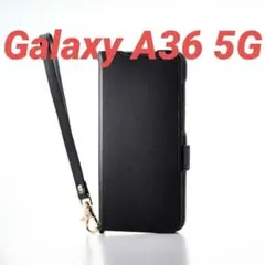 Galaxy A36 5G 用ハンドストラップ付 ソフトレザーケース ブラック