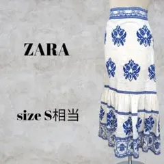 〇　ZARA　ザラ　リネン ロングスカート　S相当　ホワイトのサムネイル