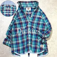 美品✨ディッキーズ チェックシャツ 長袖 刺繍ロゴ コットン ブルー 青