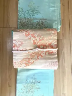 花柄刺繍 名古屋帯 ピンク 水色