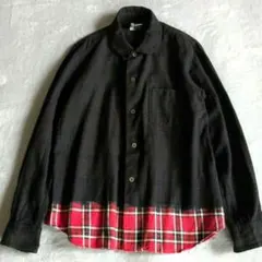 BLACK COMME des GARCONS チェック丸襟 長袖 シャツ　Lのサムネイル