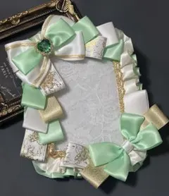 ブロマイドケース L判 ミントグリーン×ホワイト×ゴールド｜推し活 リボンデコ