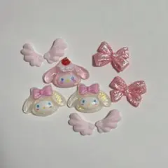 ネイルパーツ　シナモン　リボン　羽　サンリオ　ピンク　クリア