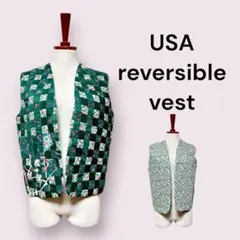 vintageヴィンテージベストリバーシブル花柄リボン装飾レトロUSA海外古着