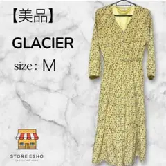 【美品】GLACIER グラシア ワンピース 七分袖 M 花柄 黄色