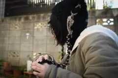 フリンジ付き　猫耳　ねこみみ　黒ニット帽
