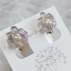 k16gp 天然石アメジスト　お花のイヤリング　さざれ石