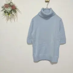 アンタイトル 【2】 半袖ニット タートルネック ウール 切替 ライトブルー