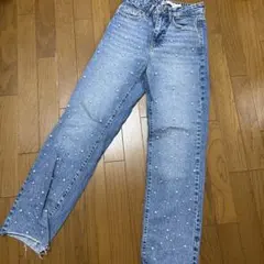 ZARA ビーズ装飾 ライトブルーデニム 24