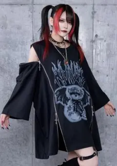 アミリージュ DEVIL BEARプリントロングZIPTシャツ ホワイト 地雷系