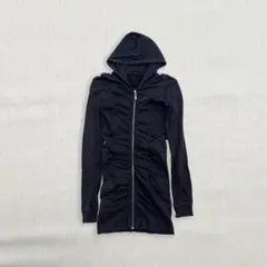 シンプル ロングパーカー フード付き ジップアップパーカー ブラック レディース