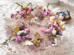 春待ち花畑リース❤️スモークツリーと春小華達 お雛様節句お祝ハンドメイド24cm