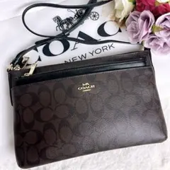 極美品☆COACHコーチ2wayショルダーバッグ シグネチャー ブラウン ポーチ