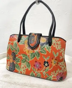 和柄　レザー　本革　ハンドバック　着物　和装　花柄　ヴィンテージ　レトロモダン