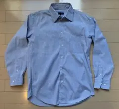 コムサデモード　青シャツ　チェック　ストレッチ