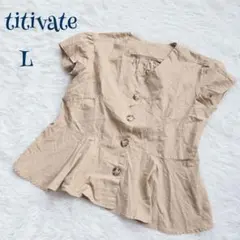 【ティティベイト】Vネック ブラウス シャツ L 綿100% 無地 カジュアル