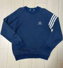アディダス 80年代 スウェット ネイビー　3本ライン　Mサイズ 刺繍ロゴ
