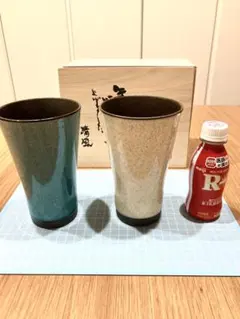 青白陶器タンブラー2個セット かいらぎ泡立ちカップ