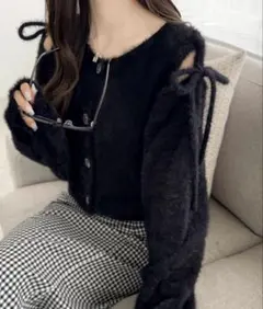 milybilet シャギーニットカーディガン 黒