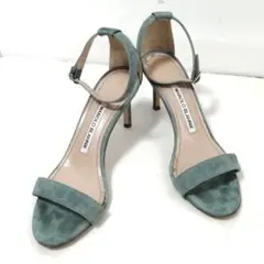 良品✨ マノロブラニク　アンクルストラップ サンダル　35 1/2　くすみブルー