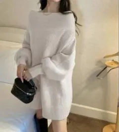 GRL 2wayオフショルダーニットミニワンピース アイボリー mb1537