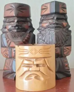​【北海道民芸品】アイヌ 木彫り ニポポ人形 26cm ＆ 槐小物入れ セット