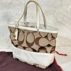 【COACH】シグネチャー ミニトートバッグ 白 茶 キャンバス Y2Kのサムネイル