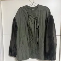 オリーブグリーン キルティングジャケット ファー付き
