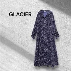 GLACIER ネイビー花柄シャツワンピース　ゆったりM