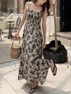 【匿名発送】フラワープリント 花柄 ロングキャミワンピース