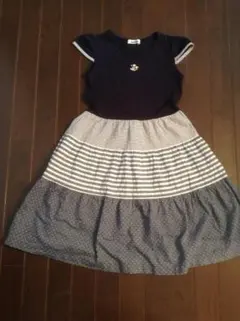 ファミリア　140　ワンピース　ネイビー　紺 　ブルー　おでかけ着　半袖