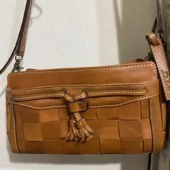 キャメル クリスタルレザー 本革 ハンドメイド シュショルダーバッグ 
