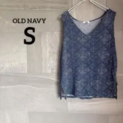 OLD NAVY 【S】 ネイビー Vネック タンクトップ 総柄 薄手