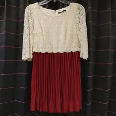 ♥️INGNI♥️レース切り替え5分袖プリーツワンピース♥️M♥️白×赤♥️