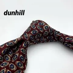 美品 dunhill バーガンディ ネクタイ 赤 総柄 ロゴ シルク イタリア製