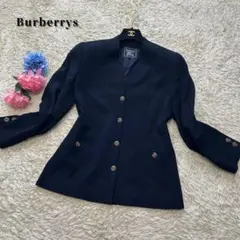 【美品】バーバリー　ノーカラージャケット　ネイビー　金ボタン　L相当　三陽商会のサムネイル