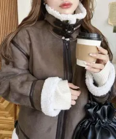 【即日発送】ブラウン スエード風 ムートンコート