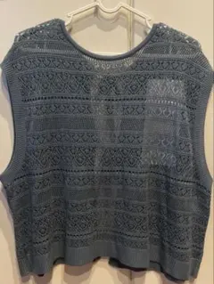 【新品】透かし柄　ブルーカラーリボンニットベスト　Lサイズ