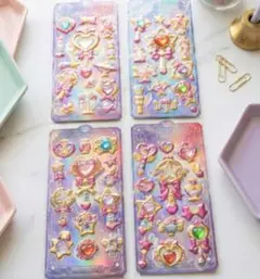 シャカシャカ シール 4枚セット 魔法少女風 ステッキ ハート 星 宝石風S3