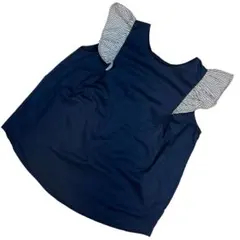 ■ノースリシャツ■袖フリル◇フレンチ袖◇ネイビー◇Aライン◇M