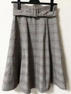 proportion チェック柄フレアスカート ベルト付き