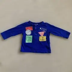 Moujonjon ロゴワッペン付き バックプリント ブルー 長袖Tシャツ 80