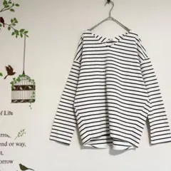 Ikka/ボーダー 長袖ニット カットソー 白ネイビー M