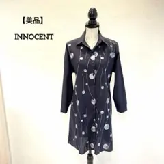 【美品】INNOCENT 刺繍 ロングシャツ チュニック 羽織り インド綿 紺のサムネイル